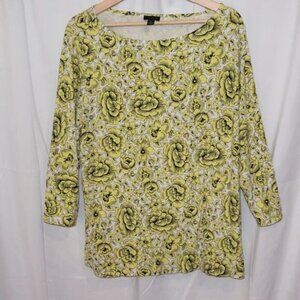 Ann Taylor Yellow Rose Print Blouse 3/4 Sleeve Sz Extra Large